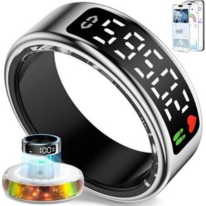 Gulemfy Smart Ring per Uomo Donna, 2026 Anello Smart con Schermo LED, IP68 Impermeabile, Anello Intelligente per Fitness con Frequenza Cardiaca/HRV/SpO2/Sonno, Compatibile con iOS/Android