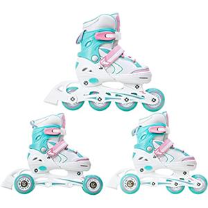 Raven - Pattini a rotelle per bambini, ragazze, adulti, bambini - Pattini a rotelle 3 in 1 con pattini quad, per principianti - Regolabili - Lia Mint, 34-37 (21,5-24cm)