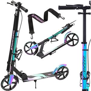 Raven - Monopattino per bambini, adulti - Scooter - Monopattino - Pieghevole, regolabile, tracolla per il trasporto, campanello - Celia Black con Freno a Mano, ruote da 200 mm