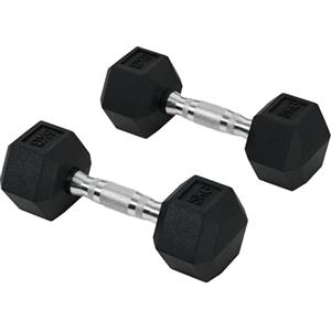 HOMCOM Set di 2 Manubri da 5 kg Esagonali, Coppia di Pesi per Palestra con Presa Antiscivolo e Rivestimento in Gomma, Nero