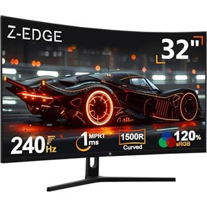 Z Z-Edge Z-Edge Monitor Gaming Curvo 32'' 240 Hz, 1ms, 1080P, FreeSync, Schermo PC Cornice Ultra Sottile, 1500R VA, Inclinazione Regolabile, 2* HDMI 2.0 & 2* DP 1.4, RGB Luce respiratoria(Cavo HDMI Incluso)