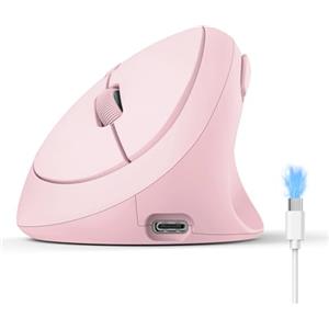 TECKNET Mouse Verticale, Mouse Bluetooth Ergonomico Ricaricabile, Multi-dispositivo (BT5.0/3.0 + 2.4G), 4800 DPI, Clic Silenziosi, 6 Pulsanti Per PC, Computer Portatile, Mac - Rosa