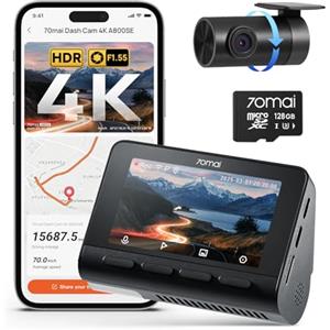 70mai A800SE Dashcam 4K+1080P GPS WiFi, Doppia Telecamera Auto Fronte/Retro con SD 128GB, F1.55, HDR, Visione Notturna, ADAS, Schermo 3", Parcheggio 24/7, Supporta fino a 512GB