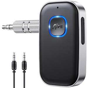 Glangeh Ricevitore Bluetooth 5.3, Bluetooth Auto Aux Cancellazione del Rumore, Autonomia di 16 Ore Sistemi Video per Cruscotto per Auto Altoparlanti/Cuffie Cablate/Chiamate in Vivavoce, Argento