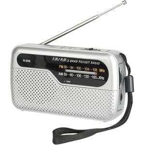 Raypow Radio portatile, radio transistor su FM, borsa portatile, funziona con 2 batterie AA, piccola radio tascabile, radio FM, altoparlante potente, uso interno ed esterno (argento)