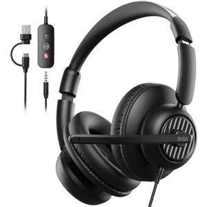 EKSA H8 Cuffie Per Pc Con Microfono, Cuffie Stereo Usb Con Cavo, Cuffie Con Cancellazione Del Rumore, Cuffie Usb-C/Usb-A E Jack Da 3,5 Mm, Cuffie Over-Ear Per Laptop/Ufficio/Call Center/Team