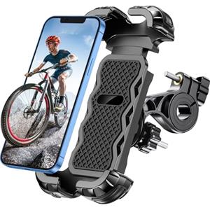 Glangeh Porta Cellulare Bici, Blocco di Sicurezza Antivibrante Porta Cellulare Moto, Supporto Telefono Bici 360° Rotabile Compatibile con iPhone 16 15 14 PRO, Galaxy, 4.7''-6.8" Smartphones, Nero