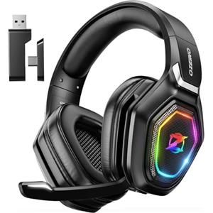 Ozeino Cuffie Gaming Wireless con Microfono 2,4 GHz, Trasmettitore USB 2,4 G e Type C, Durata della batteria di 30 ore, Cuffie Gaming per Ps5, Ps4, PC