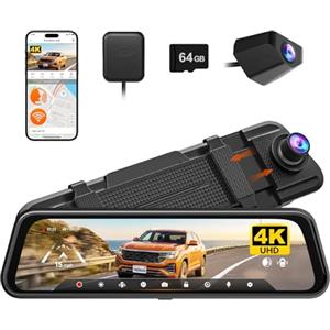 WOLFBOX M40 10" Specchio Telecamera Posteriore, Dashcam 4K+1080P Auto Anteriore Posteriore, Specchio Dashcam con ADAS/BSD, Comando Vocale, Incluso Scheda da 64GB, Wi-Fi & GPS