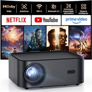 HAPPRUN Proiettore 4k【Compatibile con Netflix /1000 ANSI/Dolby Audio】HAPPRUN Nativo 1080P Videoproiettore Smart TV WiFi 6 e Bluetooth 5.2 Projector Portatile da Esterno per PS5/Outdoor/Home Theater