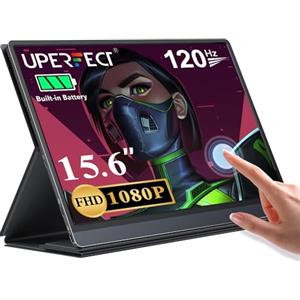 UPERFECT Monitor Portatile Touchscreen, 15,6 Pollici 120Hz Secondo Schermo con 10800mAh Batteria, 1920x1080 FHD IPS Display con Mini HDMI/USB C per Laptop XBO Switch P-S4/5