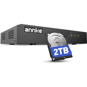 ANNKE Sistema di sorveglianza 8CH PoE NVR con disco rigido da 2 TB per registrazione 24/7, sicurezza interna ed esterna, supporta 8 X 6MP/5MP/1080p/720p HD PoE IP, H.265+