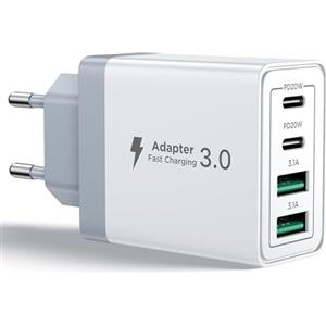 Aioneus Caricatore USB C Rapido 40W 4Porto Presa USB Caricatore Multipla PD & QC3.0 Carica Cellulare, Spina Alimentatore Caricabatterie per Samsung S22 S23 S24 iPhone 15 16 14, Spinotto Muro Adattatore