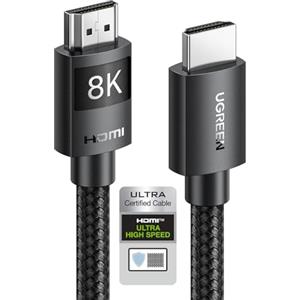 UGREEN Cavo HDMI 2.1 Certificato 8K 10K 60Hz 48Gbps 4K 120Hz eARC HDCP2.3 HDR Dolby Atmos VRR, Compatibile con Mac mini M4 Pro PS5 PS4 Xbox Series X Sound Bar TV Nylon Intrecciato, 3M