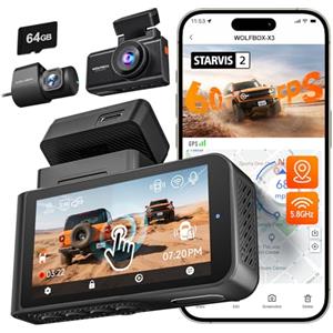 WOLFBOX X3 2,5 K 60 FPS Dashcam Auto, STARVIS 2 IMX675 con ADAS, 2,5 K + 1080P 5MP Dual Dashcam Auto Anteriore Posteriore, WiFi integrato e GPS, scheda 64 GB gratuita, touchscreen, sensore G
