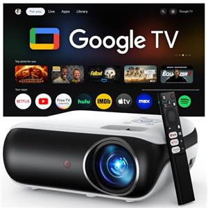 HAPPRUN 【Google TV/Assistente Vocale/Dolby】Proiettore 4K, HAPPRUN 1000 ANSI 1080P Full HD Smart Videoproiettore con Netflix/Disney+ Ufficiale, WiFi6 e Bluetooth 5.2 per Home Cinema Esterno