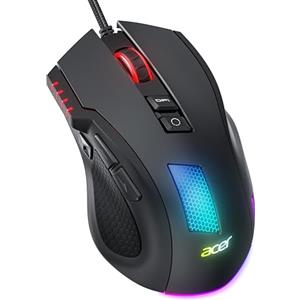 acer Mouse Gaming Cablato per PC, Sensore da 12800 DPI, 8 Pulsanti Programmabili con Tasti Laterali, Pulsante di Fuoco Programmabile con Macro, RGB Personalizzabile, Mouse da Gioco per MOBA/FPS