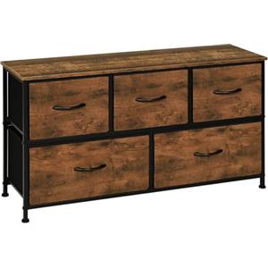 WOLTU Cassettiera Camera da Letto, Cassettiera con 5 Cassetti a 2 Livelli in Tessuto, Mobile con Cassetti Industriale, Struttura in Metallo e Legno, Marrone Rustico, 100x30x54cm, SSK005hov