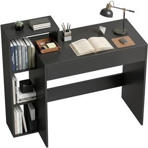 HOMCOM Scrivania Salvaspazio Moderna con 3 Ripiani Aperti e Cassetto Grande, Scrivania con Libreria in Legno, Tavolo Porta PC per Computer, per Ufficio, Studio e Camera da Letto, 100x40x90cm, Nero