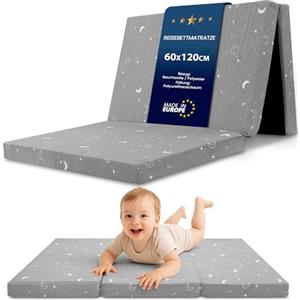 Totsy Baby Materasso lettino pieghevole neonato 60x120 cm - materassi per culla e divano letto o materassino da campeggio in schiuma traspirante con fodera lavabile 60 x 120 cm Lune