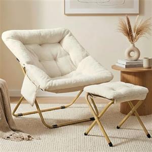 Clevich Poltrona relax con sgabello, 72 x 76 x 78 cm, pieghevole Lazy Chair in peluche, con tasca laterale e robusta struttura in metallo per angolo lettura, appartamento, soggiorno, camera da letto