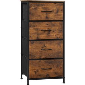 WOLTU Cassettiera, 4 Cassetti in Tessuto, Armadio di Stoccaggio per Camera da Letto Corridoio Soggiorno, Struttura in Acciaio, E1 Piano Legno, Marrone Vintage + Nero