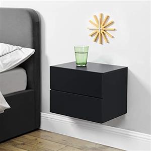 [en.casa] Comodino da Parete con 2 Cassetti 40 x 29 x 30 cm Cassettiera Pensile Portaoggetti da Muro - Nero