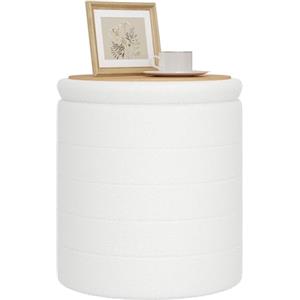 WOLTU Pouf Contenitore con Coperchio Reversibile e Removibile, Sgabello Pieghevole Rotondo, Ø40,5xA43 cm, in Tessuto Teddy e MDF, per Soggiorno, Camera da Letto e Ingresso, Bianco
