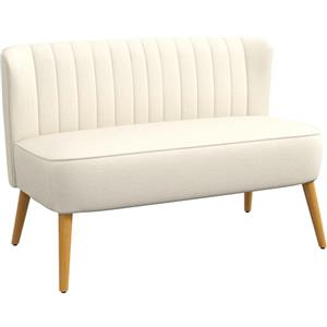 HOMCOM Divano 2 Posti in Tessuto Effetto Lino Senza Braccioli Design a Righe, Divanetto 2 Posti Imbottito Salvaspazio Moderno con Gambe in Caucciù per Soggiorno Salotto, 117x56.5x77 cm, Crema