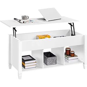 Yaheetech Tavolino da Caffè Sollevabile Tavolo da Salotto Elevabile Mobile da Divano con Ripiano Rialzabile Moderno Mobiletto Soggiorno Portaoggetti 104 x 49,5 x 49-62 cm Bianco