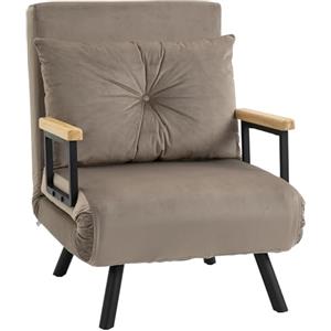 HOMCOM 4 in 1 Poltrona Letto Singolo, Poltrona Pieghevole con Schienale Regolabile in 5 Posizioni, Divano Letto con Cuscino, Seduta Imbottita, in Velluto per Casa e Ufficio, 63x73x81 cm Marrone Chiaro