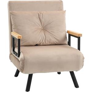 HOMCOM 4 in 1 Poltrona Letto Singolo, Poltrona Pieghevole con Schienale Regolabile in 5 Posizioni, Divano Letto con Cuscino, Seduta Imbottita, in Velluto per Casa e Ufficio, 63x73x81 cm, Beige