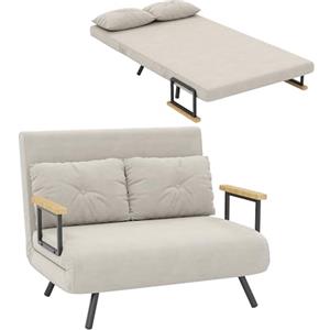 HOMCOM 4 in 1 Divano Letto 2 Posti, con Schienale Regolabile in 5 Posizioni, Divano Letto Matrimoniale Pieghevole con 2 Cuscini, Seduta Imbottita, in Velluto per Casa e Ufficio, 102x73x81 cm, Beige