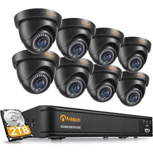 Anlapus 1080P Sistema di Videosorveglianza Esterno 8CH Videoregistratore DVR con 8 Videocamere di Sicurezza Impermeabile, 2TB Disco Rigido, Visione Notturna, Allarme di Movimento