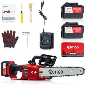 OUTIGO Motosega a batteria, 12 Pollici Motosega motore brushless da 1000 W, motosega elettrica con 2 batterie da 4500 mAh, 1 catena + 1 barra guida