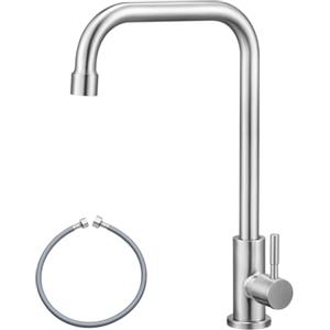 CECIPA Rubinetto per acqua fredda in acciaio inox, girevole a 360°, solo acqua fredda, resistente rubinetto per cucina, WC e giardino, spazzolato