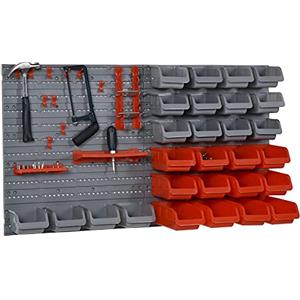 DURHAND 44PZ Contenitore Portautensile Scatole Regolabili e Rimovibile, Montaggio a Muro, PP, Rosso Grigio, 54x22x95cm