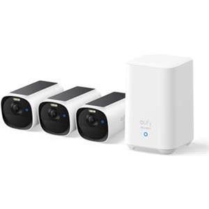 eufy Security eufyCam E40 3-Cam Kit (HomeBase 2), Telecamera di Sicurezza Wireless Solare da Esterno, Risoluzione 2K con Pannello Solare Integrato, Visione Notturna MaxColor, 3+1