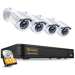 Anlapus DVR Kit Videosorveglianza Sistemi Videocamera 8 Canali 1080P H.265+ TVI DVR 4 Telecamere di Sorveglianza Esterno, 1TB HDD, IR Visione Notturna, P2P