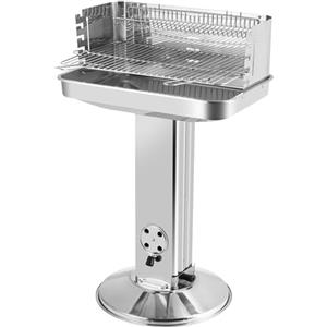 TLGREEN 57*38*90 cm Barbecue a colonna in acciaio inox, Altezza regolabile in 5 posizioni, Barbecue da esterno con Cassetto cenere, ventilazione e griglia cromata, Outdoor, Party, Giardino, Spiagge