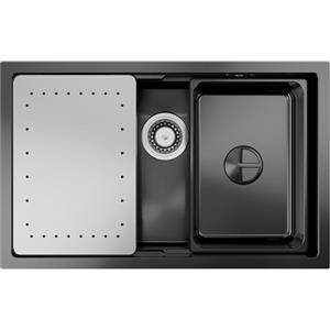 CECIPA Lavello nero 70 x 44 cm, lavello da cucina in acciaio inox, con tagliere, lavello interno di ricambio, sifone con troppopieno, lavabo da incasso senza foro per rubinetto