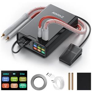 AWithZ Saldatrice a Punti, AWithZ 9000W Saldatrice a Punti per Batteria UK3,1000mAh,funzionamento con manopola rotante, 100 marce, azionamento a pedale, saldatrice a punti da 0,1-0,3mm per la realizzazione