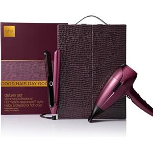 ghd Set Regalo Chronos & Helios Cherry Chic, Include Piastra per Capelli HD Motion-Responsive e Asciugacapelli Professionale in Tonalità Rosso Ciliegia, con Elegante Cofanetto Viaggio