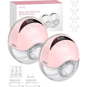 eSynic 2PZ 210ML Tiralatte Elettrico Indossabile 4 Modalità 12 Livelli, 2x Pompa per Allattamento con Frange 19/21/24 mm, Display LED, Tira Latte Portatile Ricaricabile Antiriflusso Senza BPA - Rosa