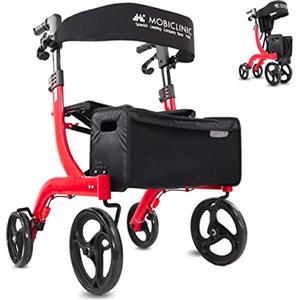 Mobiclinic® pro, Deambulatore per anziani, Pieghevole con una sola mano, Ruote grandi, Doppio sistema di frenata, Invicto, Allterrain, Cestino ampio, Sedile e schienale imbottiti, Altezza regolabile