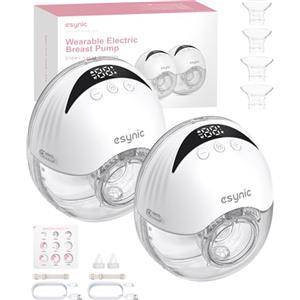 eSynic 2PZ Tiralatte Elettrico Indossabile 210ML, 4 Modalità 12 Livelli, LED Display, 2x Pompa per Allattamento Ricaricabile con Frange 19/21/24mm, Tira Latte Portatile Antiriflusso Senza BPA - Bianco