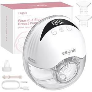 eSynic Tiralatte Elettrico Indossabile 210ML 4 Modalità 12 Livelli con LED Display, Pompa per Allattamento Ricaricabile da Type-C con Frange 19/21/24 mm, Tira Latte Portatile Antiriflusso Senza BPA