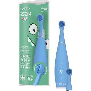 FOREO issa 4 baby - Set spazzolino elettrico sonico in silicone per bambini, setole bifacciali, pulizia denti, massaggio gengivale, 12 mesi di cura con testina extra, 240 giorni batteria, portatile