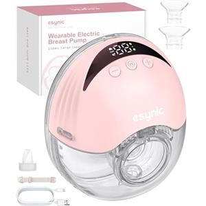 eSynic 210ML Tiralatte Elettrico Indossabile 4 Modalità 12 Livelli Display LED, Pompa per Allattamento Ricaricabile Type-C con Frange 19/21/24 mm, Tira Latte Portatile Antiriflusso Senza BPA - Rosa