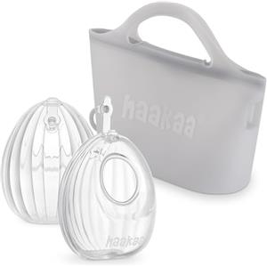 haakaa Tiralatte indossabile in silicone con sacchetto sterilizzatore, 2 in 1 per catturare il latte materno passivo a mani libere, per mamme che allattano, essenziali per l'allattamento, confezione